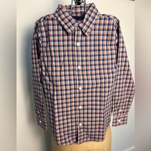 Janie and Jack blue, tan and orange boys plaid button down size 6 brand new